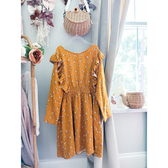 Zara Blooming Into Fall Golden Floral Fluttery Dress 13/14 - Picture 1 of 6